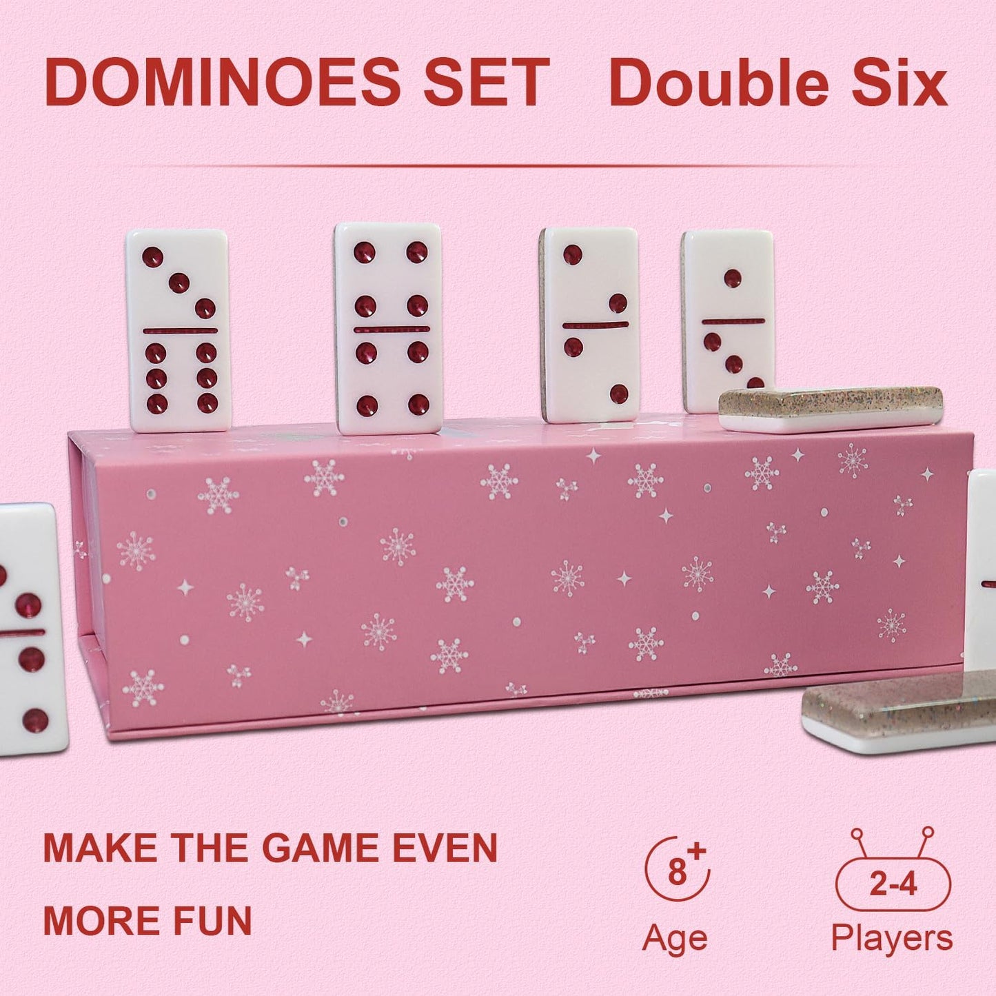 IDTQ Dominoes Set for Adults, Double 6 Dominos Game Set with 28 Domino Tiles Double with Upscale Gift Boxes -7 Polyhedral Dice -Classic Board Games (Light Brown)