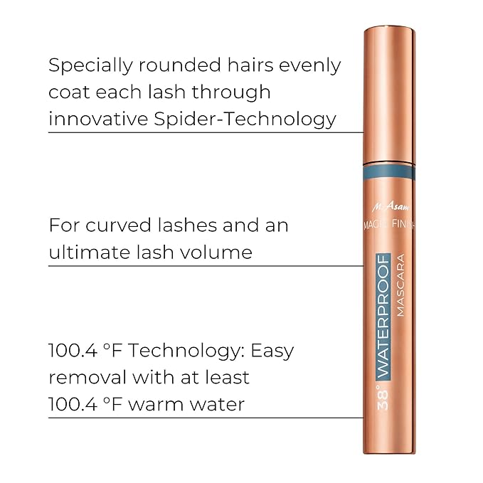M. Asam MAGIC FINISH Waterproof Mascara Deep Black (0.41 Fl Oz), Mascara Volume and Length with Argan Oil, Easy Removal with 100.4 °F warm water, Vegan