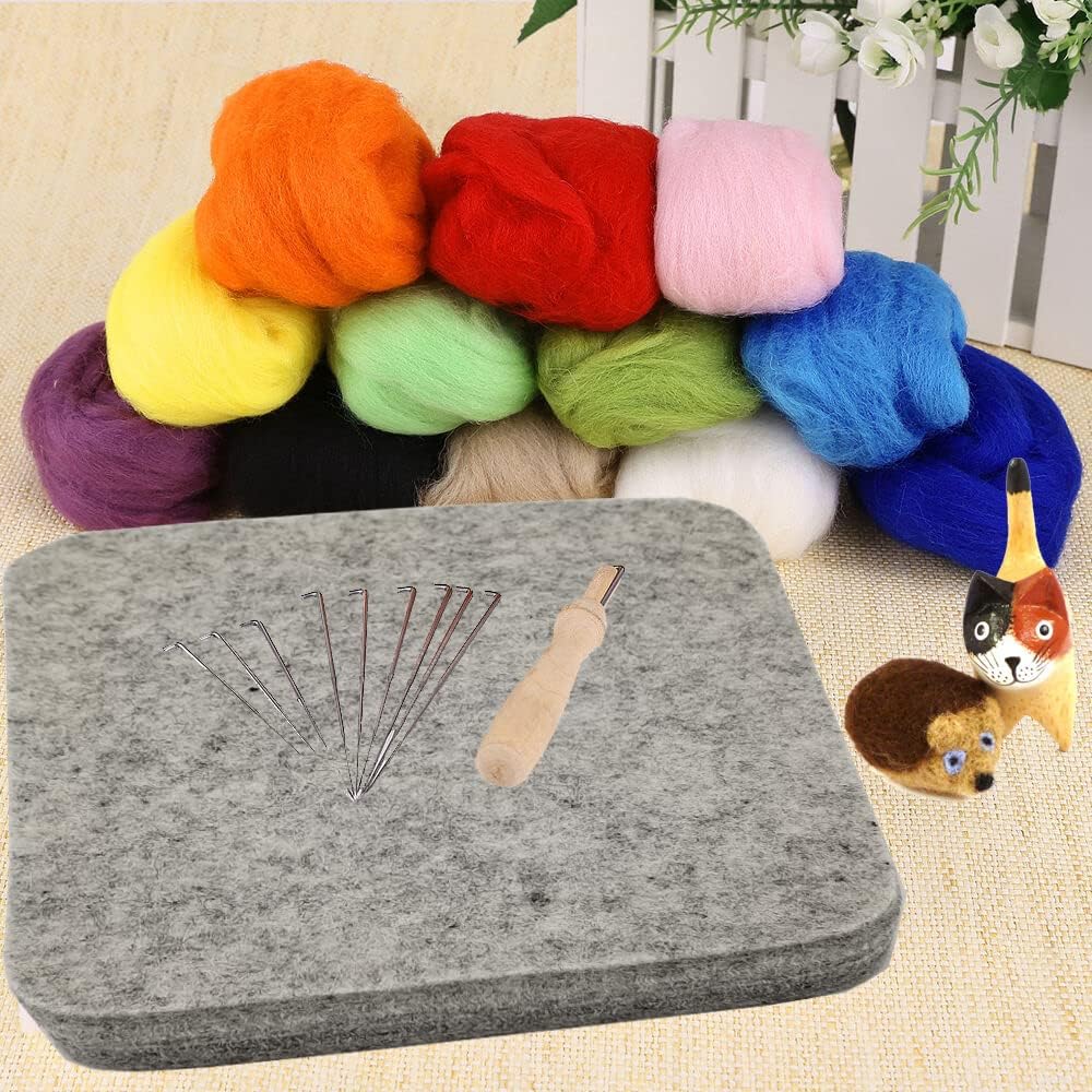 Wool Needle Felting Pad,Needled Felting Mat Woolen Block Thick and Firm Needle Felting Base for Precision Felting Projects Including Pair of Leather Finger Guards (6inch*6inch)