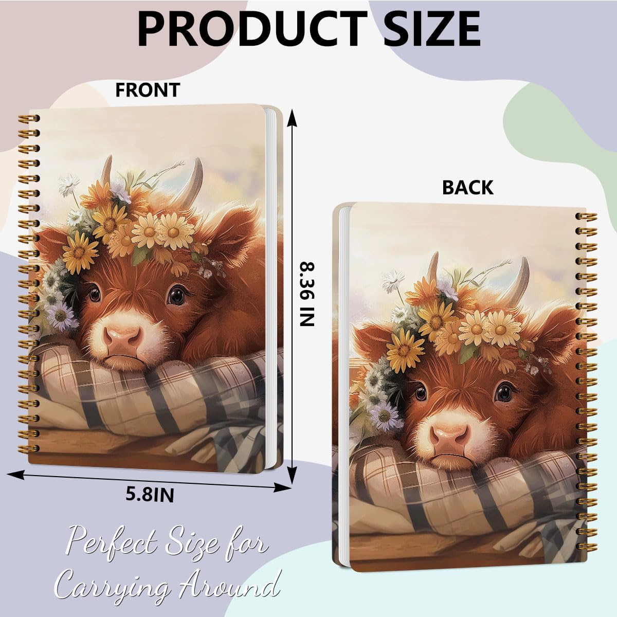 2 PCs Cute Cow Gifts for Women Journaling Notebooks Daisy, Cows Spiral Notebook Aesthetic Design, Cow Lovers Note Books Journals for Writing Hardcover Notebook Office Classroom Supplies