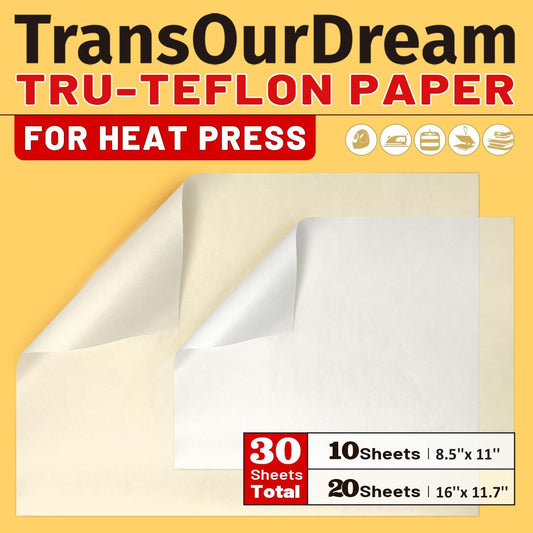 30 Pack PTFE Teflon Paper 16×11.7" 20 Sheets and Teflon Paper 8.5×11" 10 Sheets Mix Pack for Heat Press Heat Resistant Craft Mat,Sublimation Paper and Heat Transfer Paper Reusable