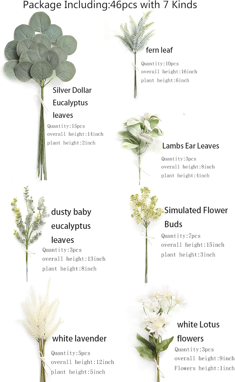 Serra Flora Artificial Greenery Spray Box Set(Pack of 46pcs) with 7 Kinds of DIY Wedding Bouquet Filler Table Centerpieces and Floral Arrangement (Dusty Green)