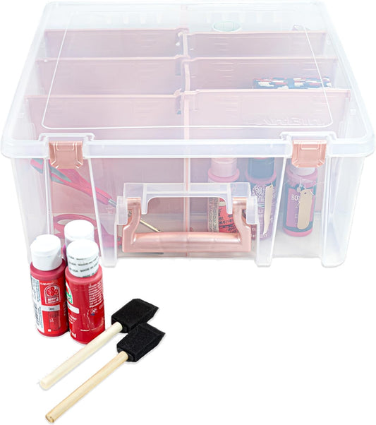 ArtBin 6990RK Super Satchel Double Deep, Portable Art & Craft Organizer with Handle, [1] Plastic Storage Case, Clear with Rose Gold Accents