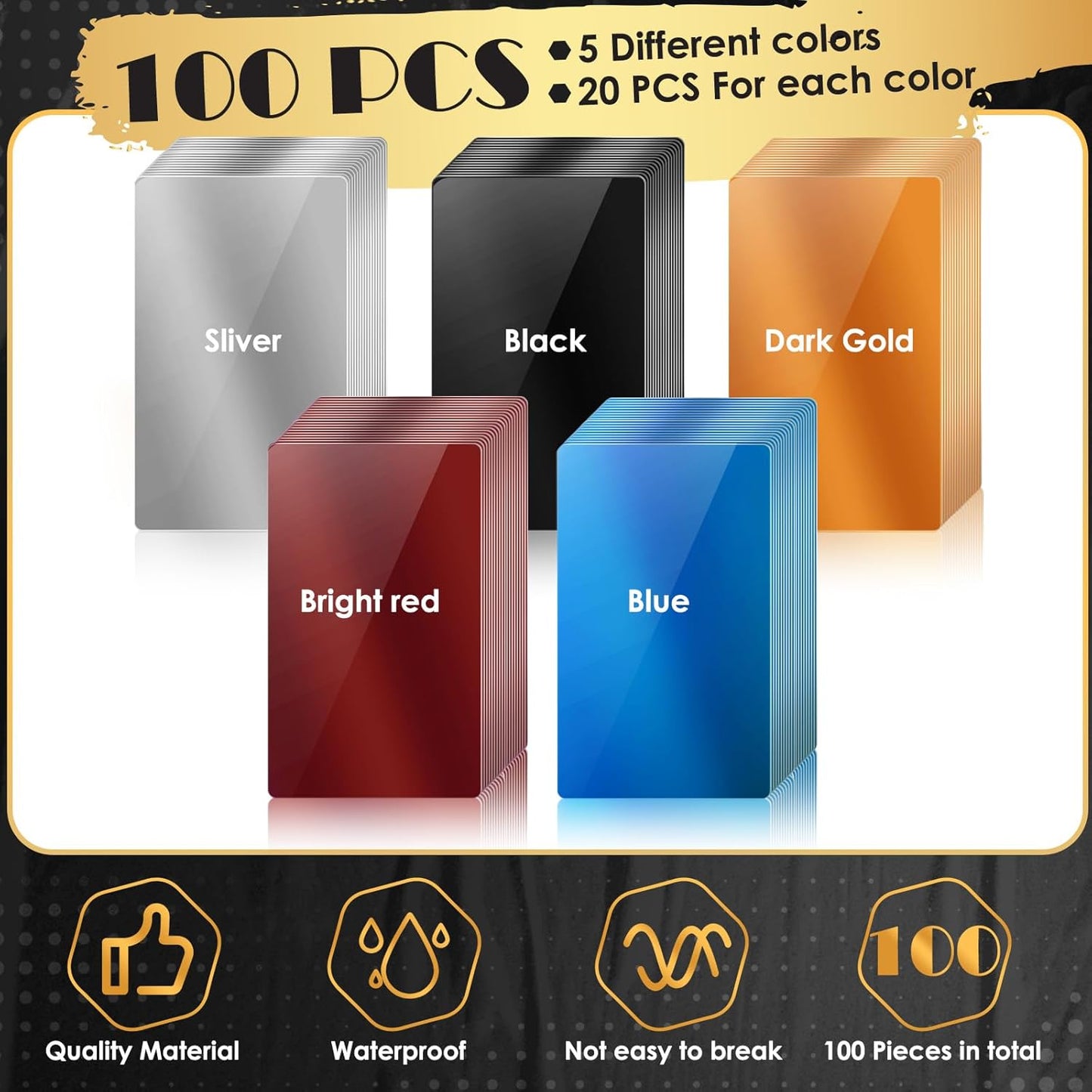 weparmeety 100 Pcs Metal Engraving Blanks Colorful Aluminum Sheet Laser Engraving Business Card Multipurpose DIY Gift Cards 86 x 54 x 0.21 mm（5 Colors)