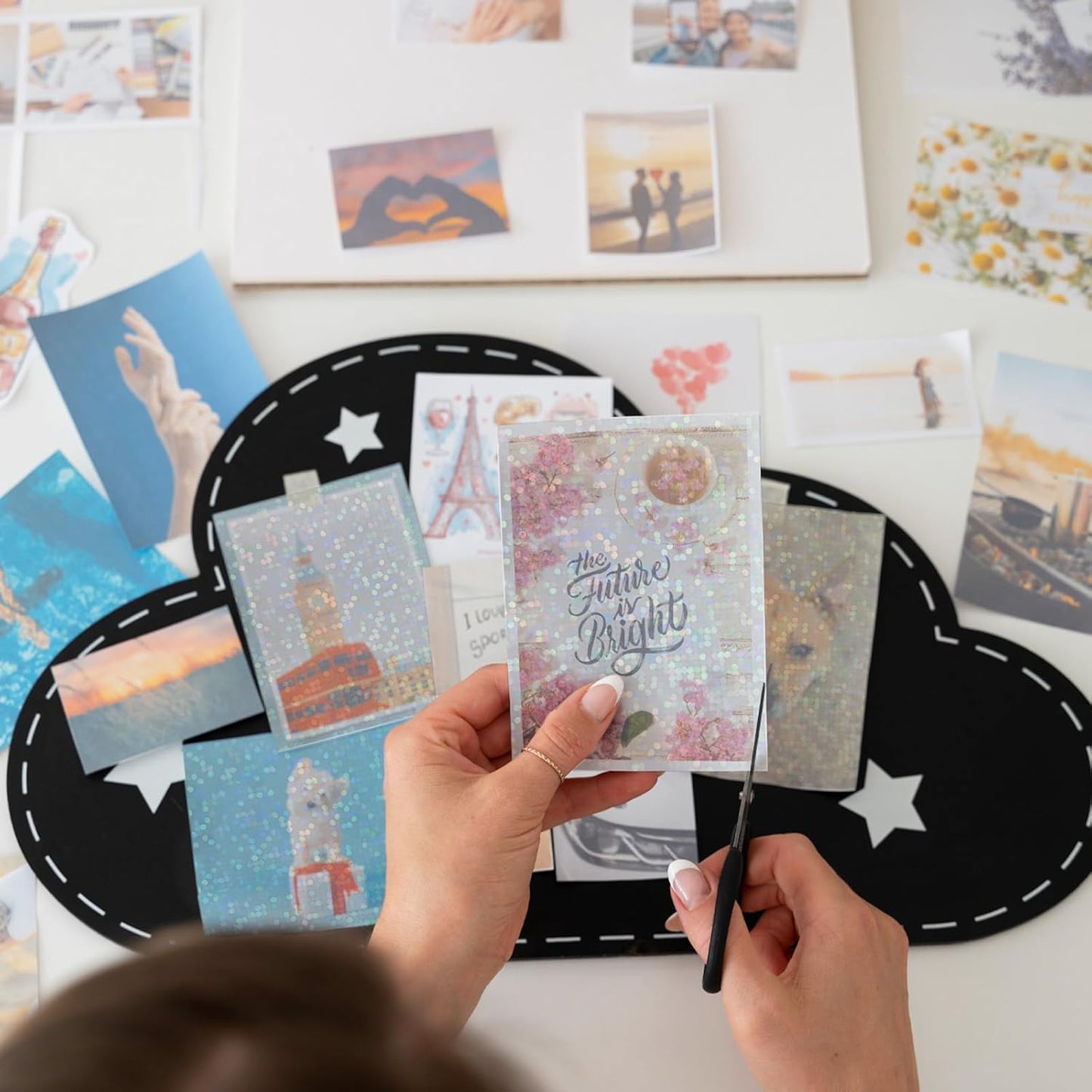 20 Sheets Holographic Sticker Paper,8.5x11 Inch Clear Printable Vinyl Sticker Papers,Self-Adhesive Waterproof for Inkjet/Laser Printer（Clear Dots）