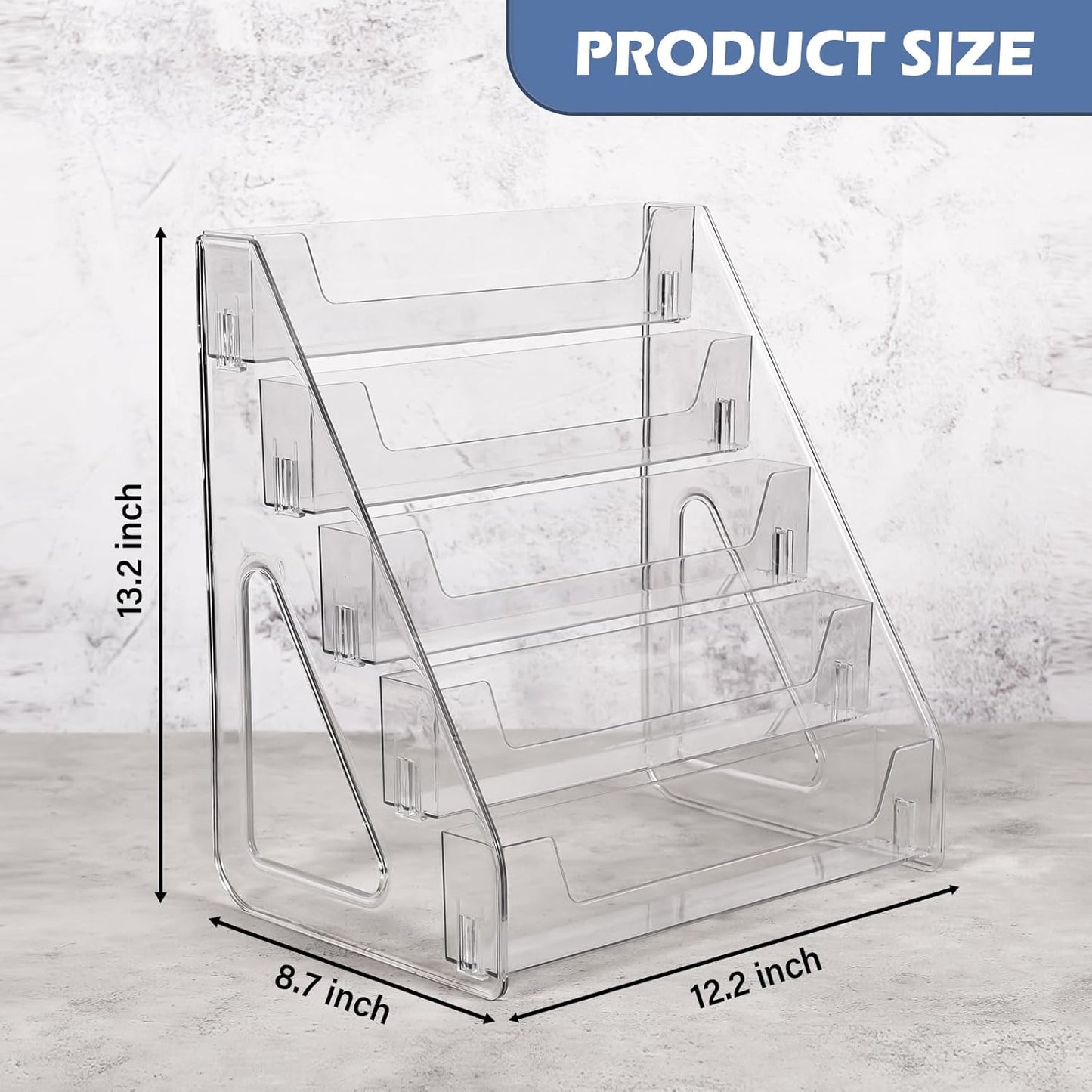 2 Pack Upgraded 5 Tier Acrylic Card Display Stand, Clear Display for Greeting Cards, Sports Cards, Postcards, Stickers & Brochures, Easy Snap-On, Increased Height & Thickness for Better Presentation