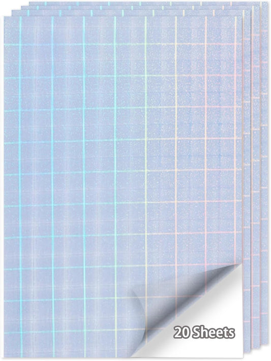 20 Sheets Printable Holographic Sticker Paper,11 x 8.5 Inches Printable Waterproof Paper Rainbow Vinyl Sticker Paper for Inkjet or Laser Printer（Laser square）