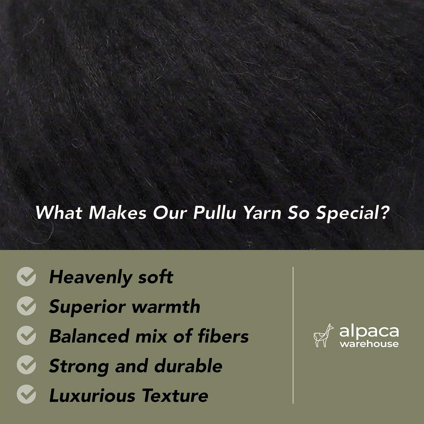 Pullu - Baby Alpaca Merino Wool Yarn Set of 3 Skeins (150 Grams) Worsted Weight - Sourced Directly from Peru - Heavenly Soft and Perfect for Knitting and Crocheting (Black)
