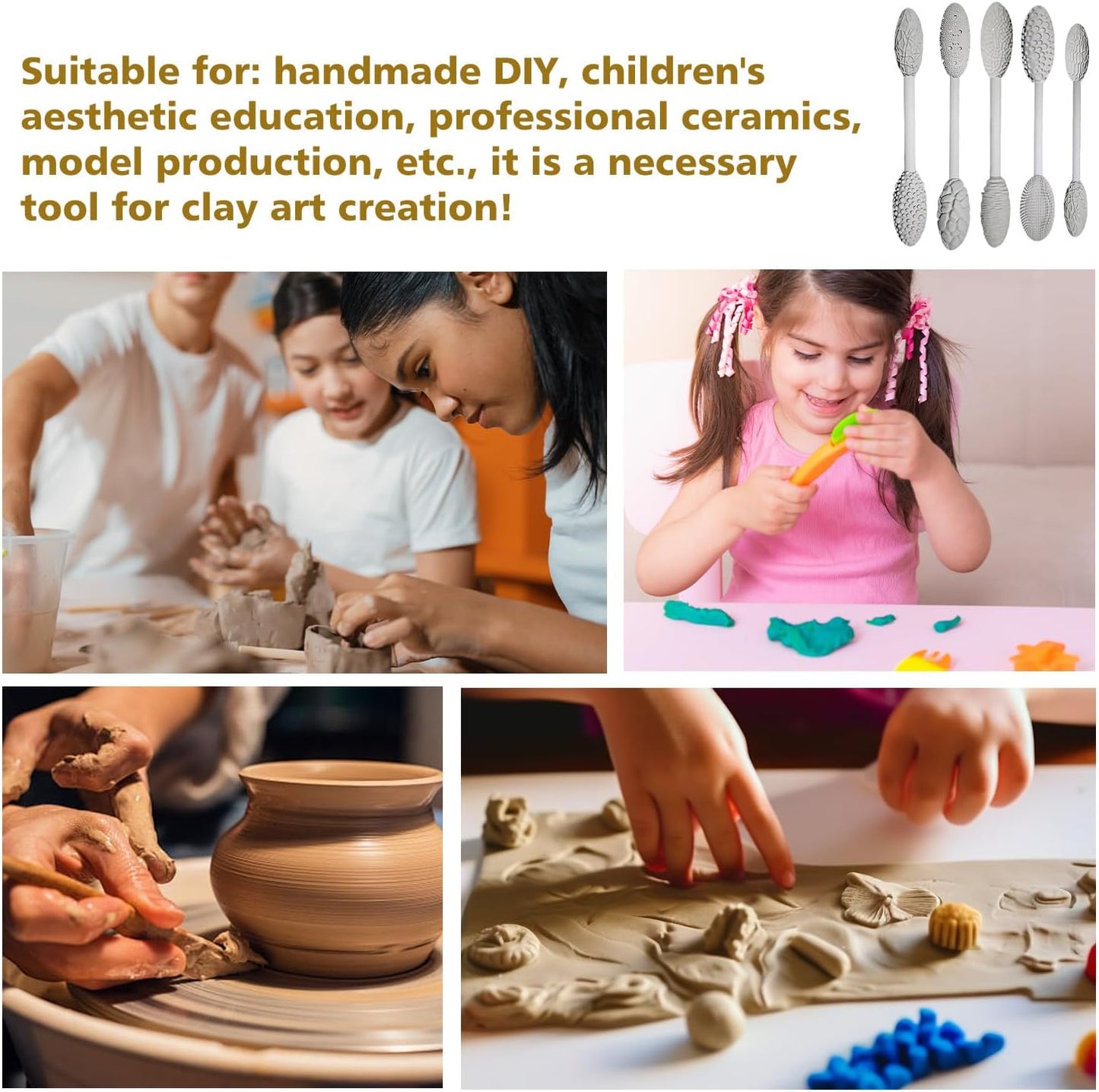 5PCS Double-Ended Clay Sculpting Tools, Polymer Clay Texture Tools Set with Wooden Handle for Pottery, Ceramics, DIY Art Modeling - Professional Sculpting & Detailing Kit