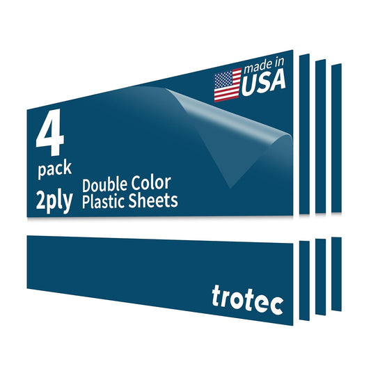 Trotec TroLase | 12"x24"x1/8", 4 Pcs | Blue/White | 2 Ply | Modified Acrylic | Laser Engraving Double Color Plastic Sheet | Engraving Blanks for Laser, Saw, Guillotine | Made in USA