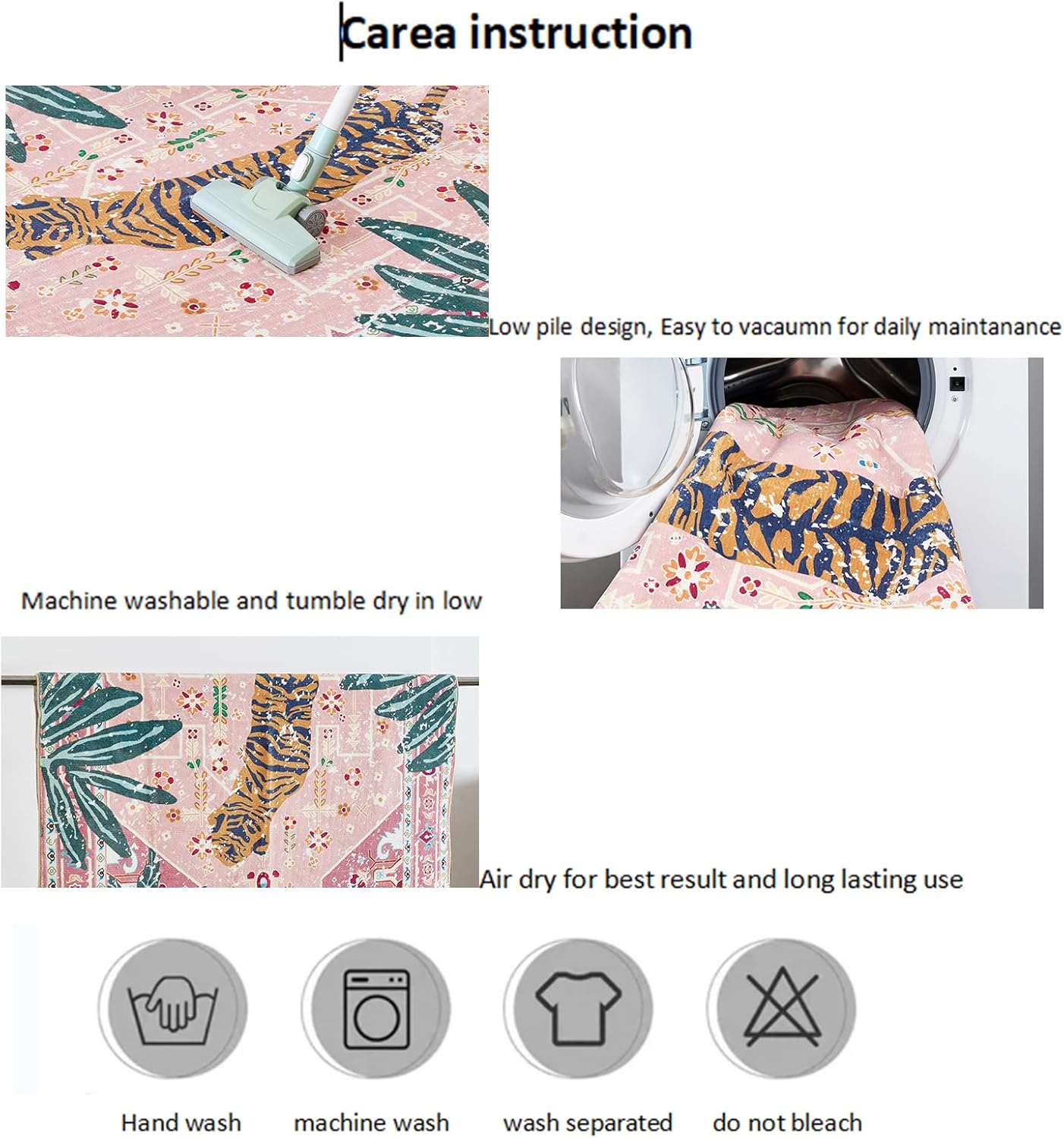 Washable Pink Rugs Boho Vintage Tropical Jungle 6x9 Area Rugs Jungle Oriental Carpet for Bedroom Kitchen Dining Living Room Office Distressed Indoor Cute Nursery Rug