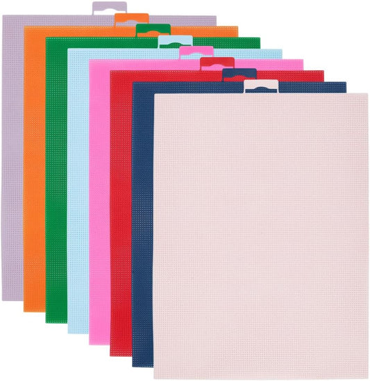 BENECREAT 8 Pcs 14 Count Plastic Canvas Sheets, 8 Colors Plastic Mesh Sheets, Eye Mesh for Embroidery Crafting, Cross Stitching, Knit Crochet Yarn Crafting, Rectangle, 8.3x11 Inch