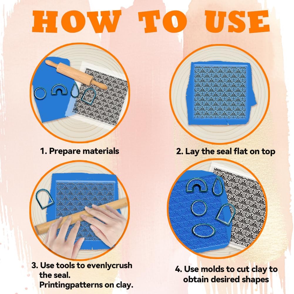 6 PCS Large Polymer Clay Texture Sheets 5.5 x 5.5 Inch Boho Clay Mat Works with Polymer Clay Cutter Pottery Earrings Jewelry DIY Making