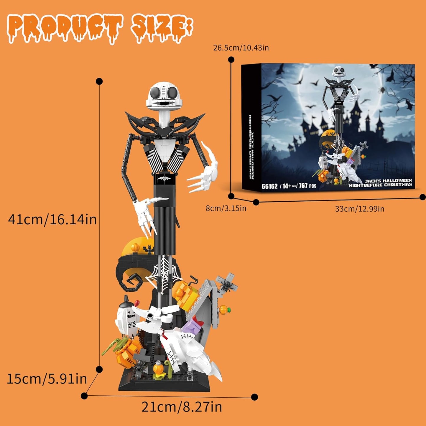 Horror Skull Building Set, Before Christmas Haunted House Building Blocks Set, Pumpkins and Skeleton Ghosts, Halloween Christmas Building Toys Gifts for Movie Fans Adults