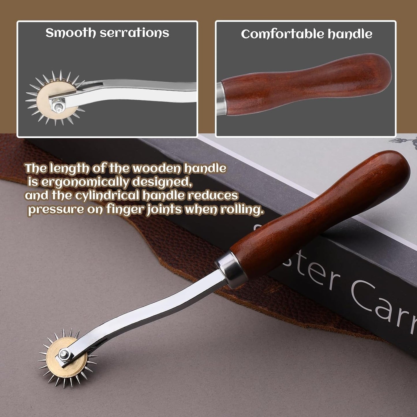 LUNARM 2 PCS Tracing Wheel Sewing Tool - Professional Stitch Marking Spacer, 4mm Leather Needle Point Tracing Wheel with Wooden Handle for Arts and Leather Crafts