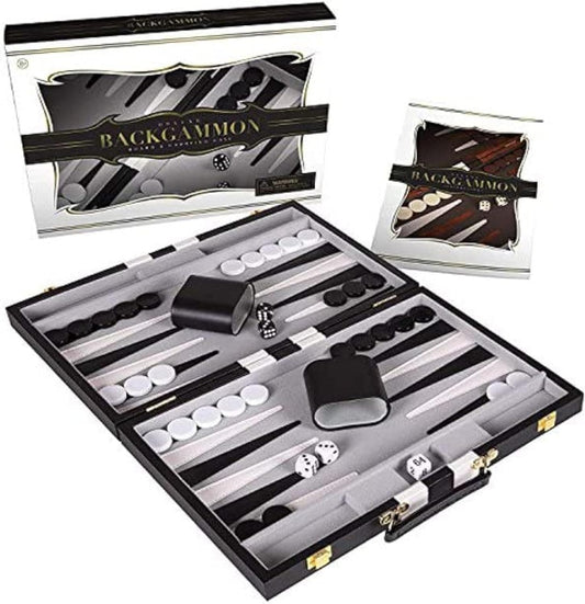 Backgammon Set 18 inch, Large - Classic Board Game for Adults and Kids with Premium Leather Case - Includes Strategy & Tip Guide (Black)