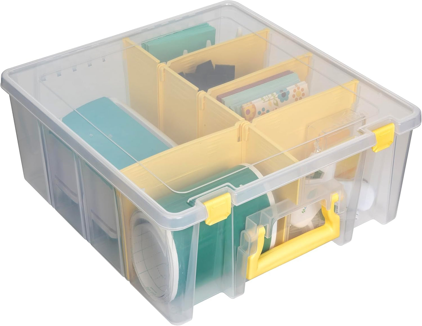 ArtBin 6990JY Super Satchel Double Deep Compartment Box - Art Storage with 8 Removable Compartments, Smart Closure for Craft Supplies (Yellow- Pack of 1)