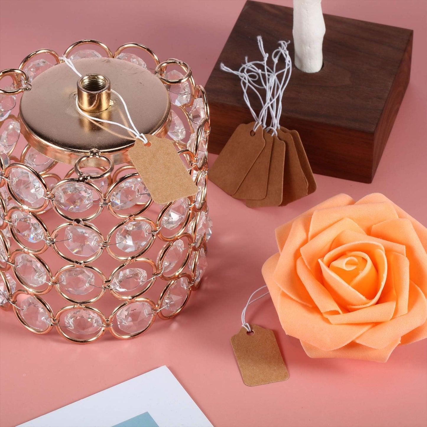 300 Pieces Kraft Price Tags with Elastic Hanging String Writable Blank Price Labels Small Marking Display Tags(1.38 x 0.71 Inch)