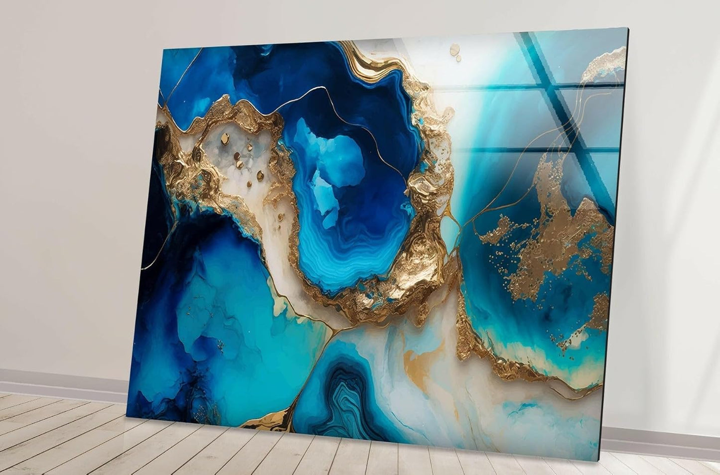 My Photostation.com Round 31,5'' Blue Alcohol ink Glass Wall ArtTempered Glass Printing Wall Decor Large Wall Art Wall Hangings