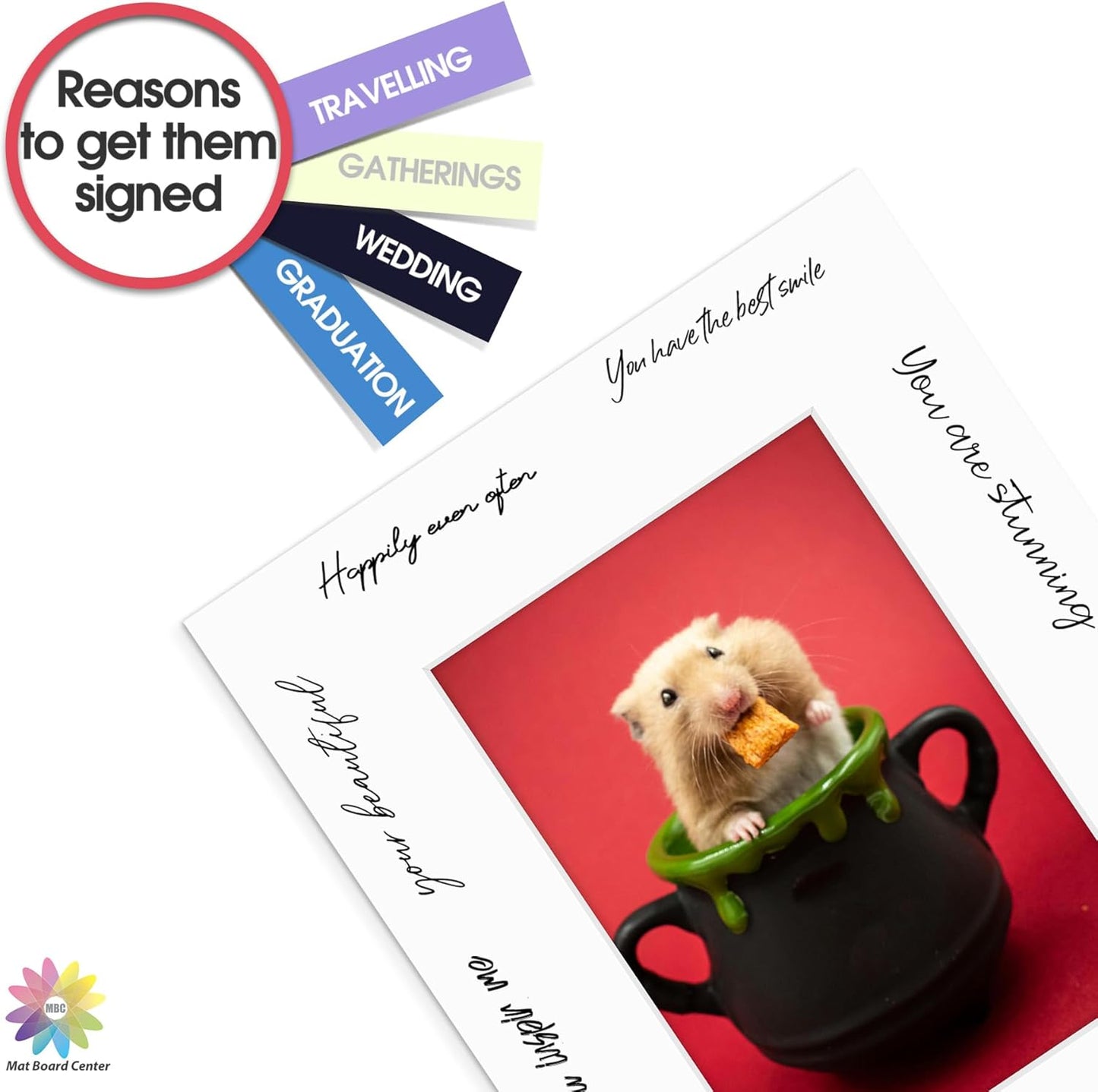 Mat Board Center, Pack of 50, 8x10 for 5x7 White Mats - Acid Free, 4-ply Thickness, White Core - for Pictures, Photos, Framing