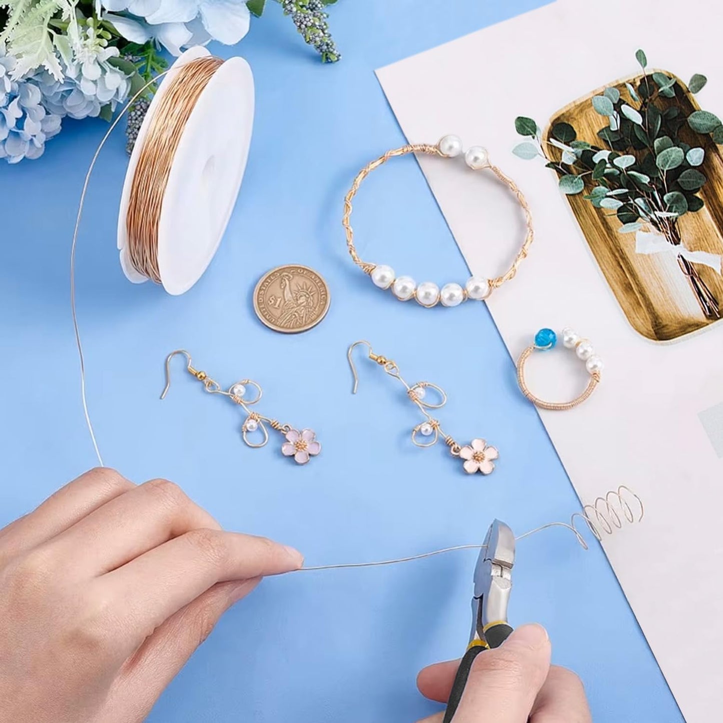 0.5 mm Dia. 10 Rolls Copper Jewelry Wire, Beading Wire for Jewelry Making Bracelet Earrings Rings Necklaces Flower Craft Projects, 10 Assorted Colors