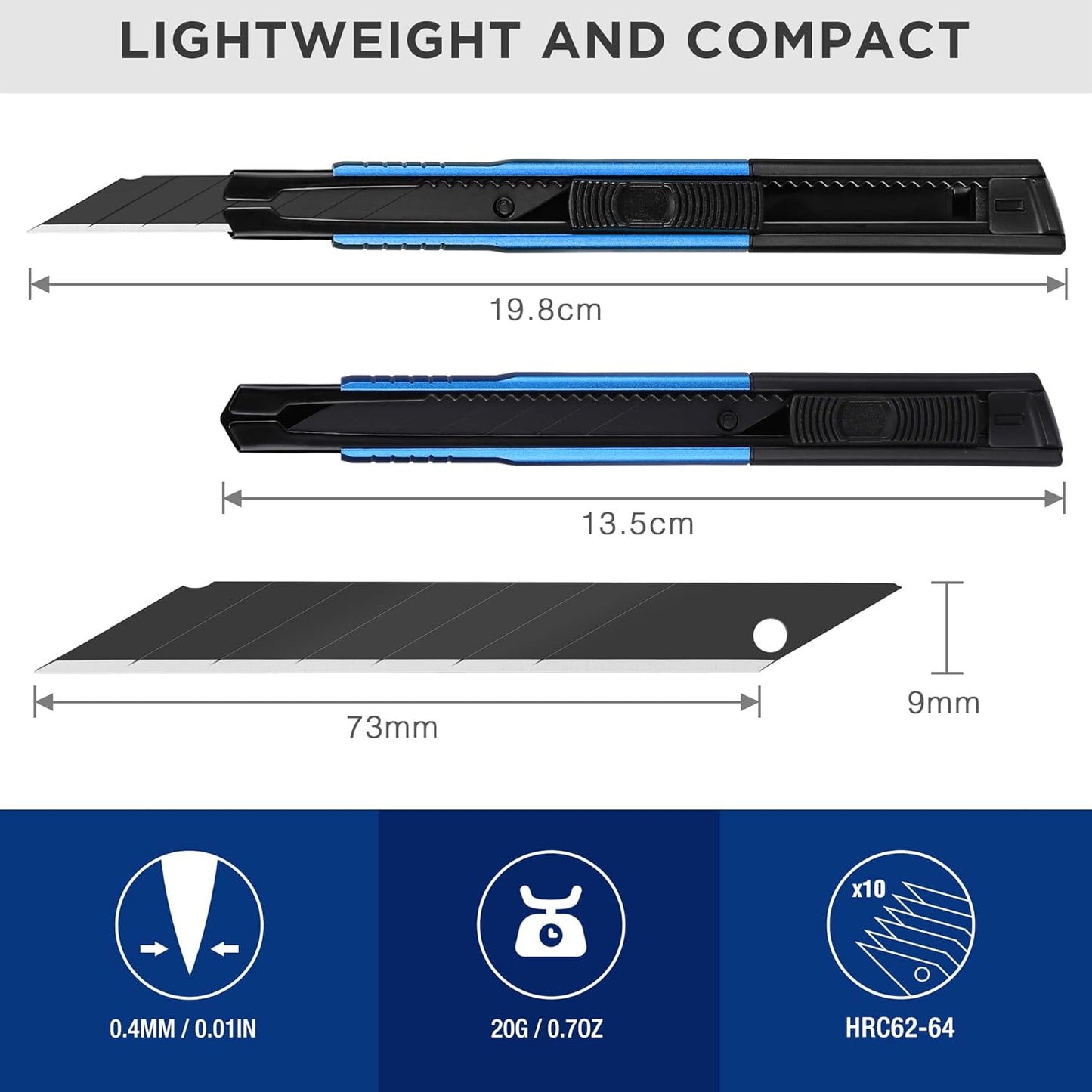 WORKPRO Premium Utility Knife Retractable Snap-off Blade, Heavy Duty Aluminum Box Cutter Set, Razor Knife Exacto Craft Knives, with 10 Extra 9mm Blades, Pack of 5