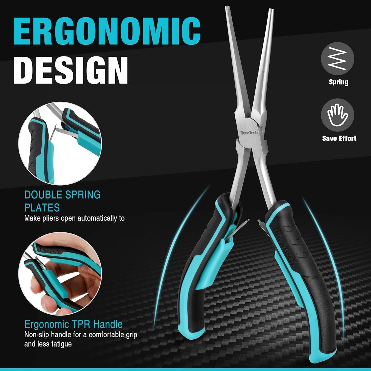 DURATECH 4PCS Long Reach Pliers Set with Pouch - Needle Nose, Diagonal, Linesman and Flat Nose, Mini Extra Long Pliers Set for Jewelry Making, Wire Bending and Object Gripping on Narrow Space