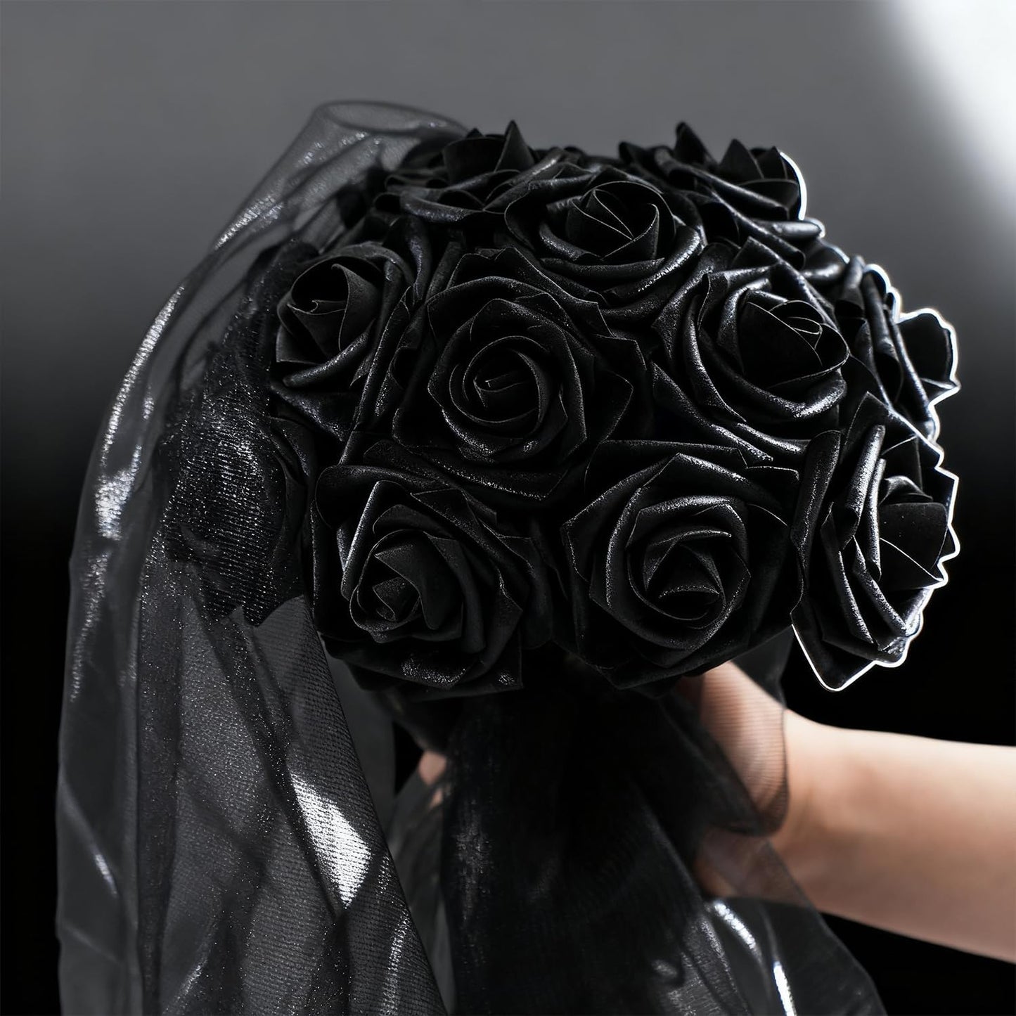 Artificial Flowers Foam Fake Roses 25pcs Black Roses with Stems for Home Decor DIY Wedding Bouquets Party Bridal Shower Centerpieces Faux Flower Arrangements Tables Decorations