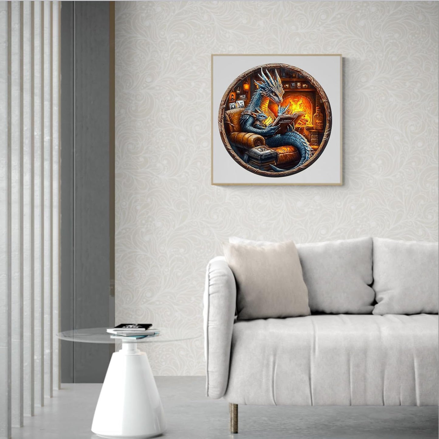 KAAYEE Wooden Puzzles for Adults, 3D Visual Effect Dragon Family Night Reading Wooden Jigsaw Puzzle Unique Shape Wood Puzzle Adult, 3D Effect Flat Puzzle Birthday Family Games (S-8.5 * 8.5 in-95pcs)