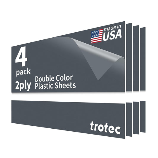 Trotec TroLase | 12"x24"x1/16", 4 Pcs | Smoke Grey/White | 2 Ply | Modified Acrylic | Laser Engraving Double Color Plastic Sheet | Engraving Blanks for Laser, Saw, Guillotine | Made in USA