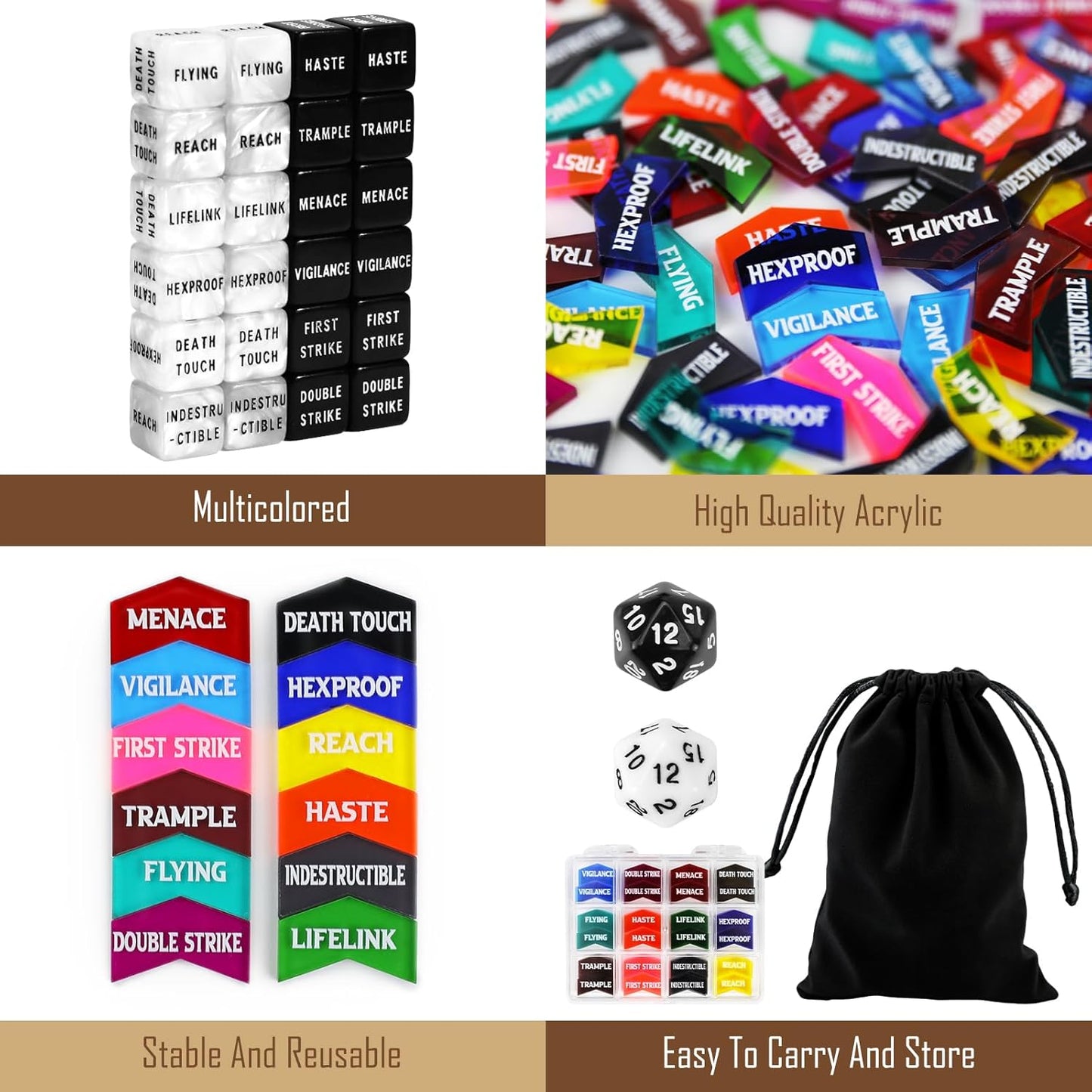 122PCS MTG Abilities Keyword Tokens Dice Counters Set for Magic The Gatering, MTG Buff Tokens Plus 1 Life Counters Dice, Compatible with CCG Creature Stats TCG Magic Card Gaming Accessories