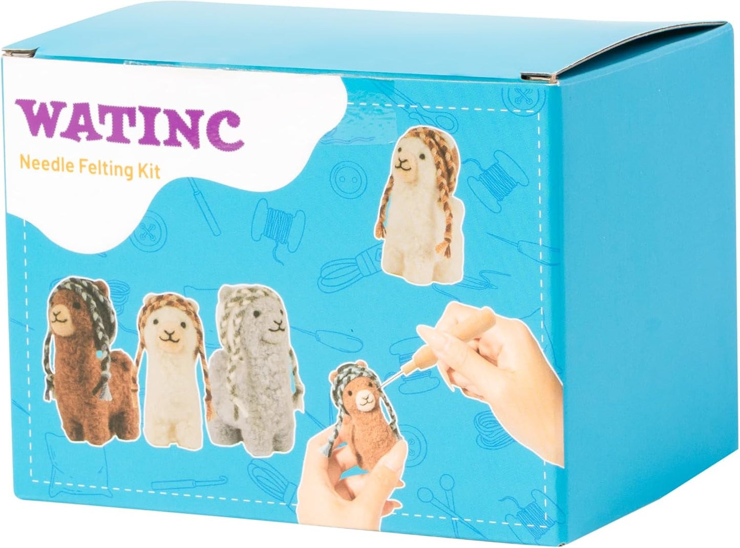 WATINC Needle Felting Kit - 3 Set Unique Different Cute Doll Wool Felt Needle Tools Foam Pad Instruction, DIY Home Decoration Craft Party Supplies for Art Work Starter Beginners (Alpaca)