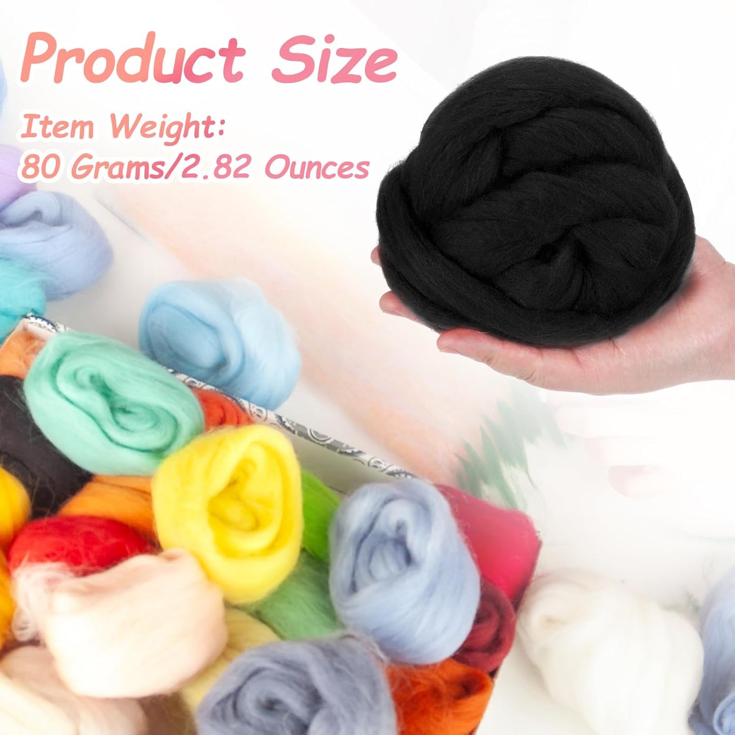 PATIKIL Wool Roving Yarn, 80G/2.82OZ Soft Felting Wool Pure Chunky Roving Yarn Bulk for Needle Felting Knitting Blanket Spinning Weaving DIY Craft, Black