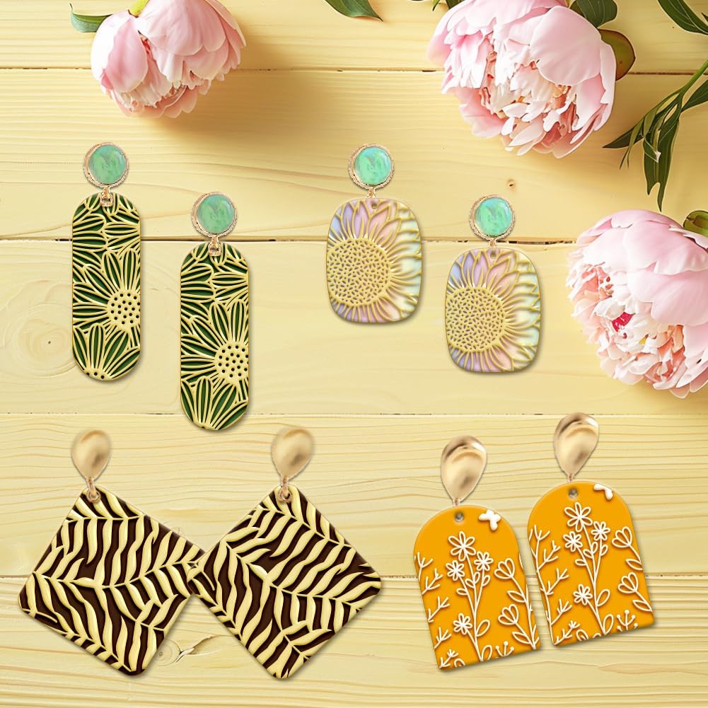 4PCS Polymer Clay Flowers Leaves Texture Sheets Set for Using with Clay Cutters, Boho Clay Texture Mats, Jewelry Making DIY Craft Tools