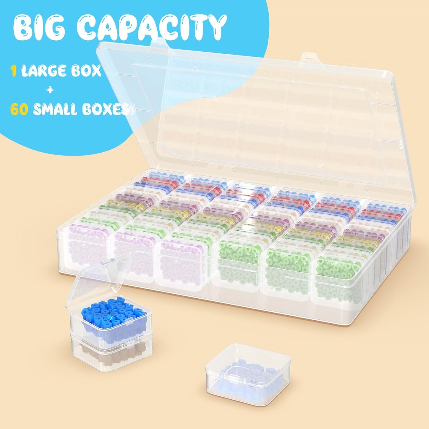 Mathtoxyz Extra Large Bead Organizer, 122 PCS Small Plastic Craft Storage Box with Hinged Lid and Labels Clear Bead Organizers and Storage Boxes for Jewelry, Diamonds, Bracelet Making DIY