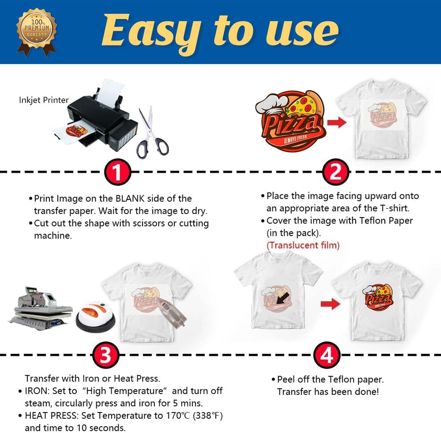 TransOurDream Heat Iron on Transfer Paper for Light T Shirts (500 Sheets, 8.5x11", 2.0) Printable HTV Heat Transfers Vinyl for Inkjet Printer, Iron on Transfers for Light Fabric