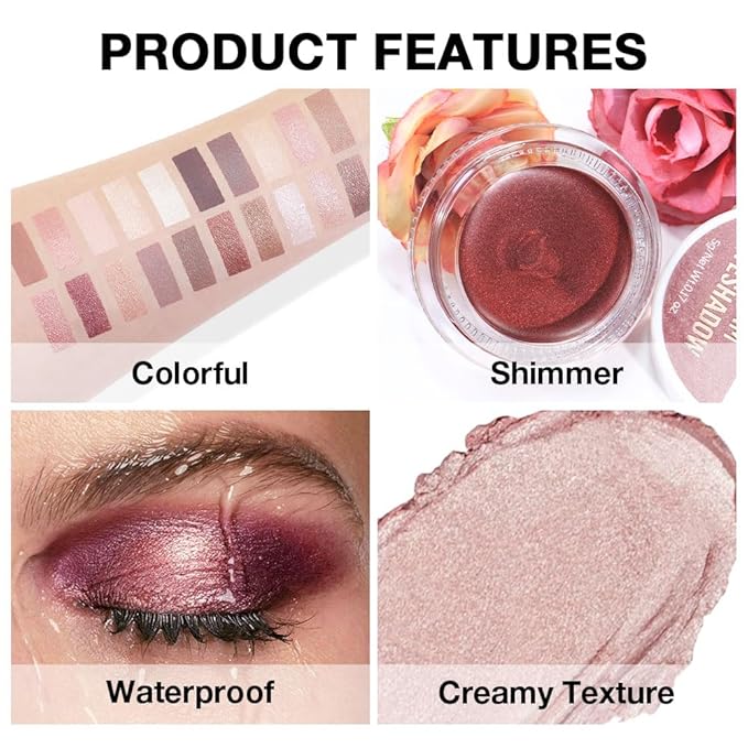 Cream Glitter Champagne Shimmer Metallic Eyeshadow Palette Makeup, Natural Single Mini Instant Holographic Eyeshadow For Older Women, Sombras Crema Para Ojos, Talc, Paraben&Cruelty Free, 17