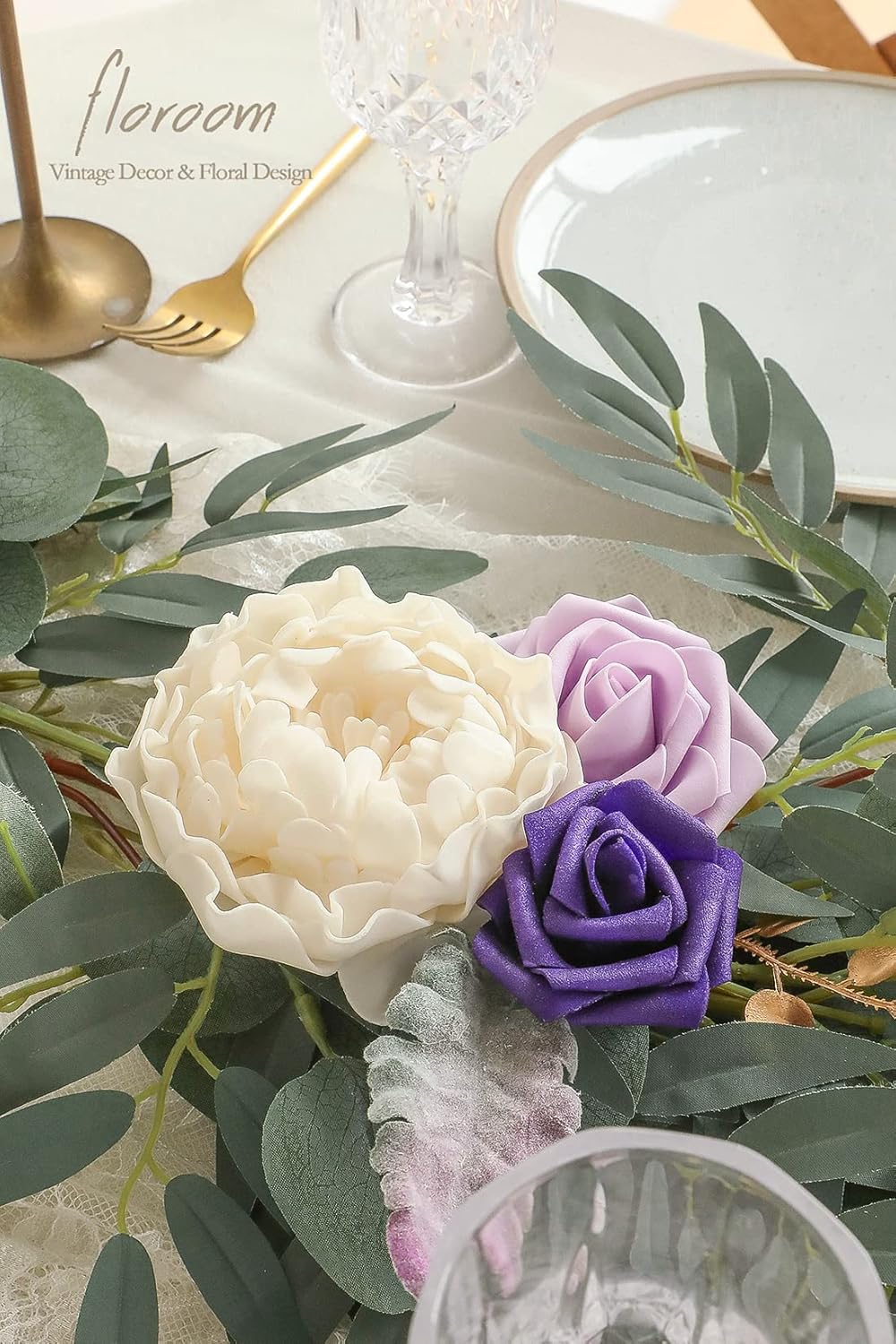 Floroom Artificial Flowers 16pcs 4" Cream Blooming Peonies Real Looking Foam Fake Peony with Stems for DIY Wedding Bouquets Bridal Shower Centerpieces Floral Arrangements Party Tables Home Decorations