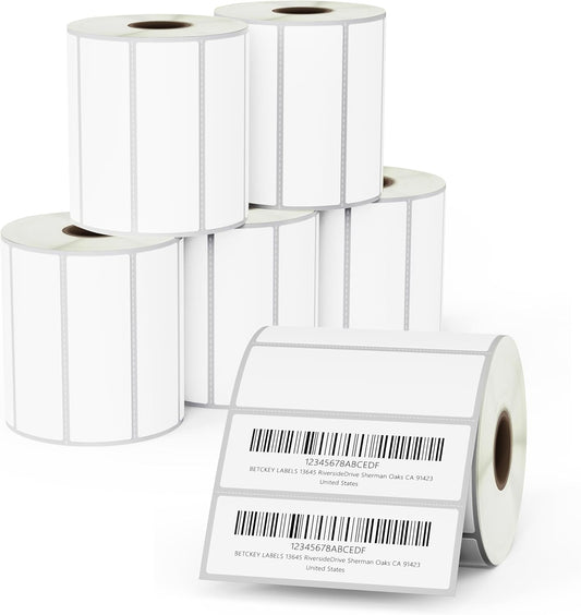 BETCKEY - 3" x 1" (76 mm x 25 mm) Address Removable Film Label - Durable Waterproof - Compatible with Zebra & Rollo Label Printer [6 Rolls, 8250 Labels]