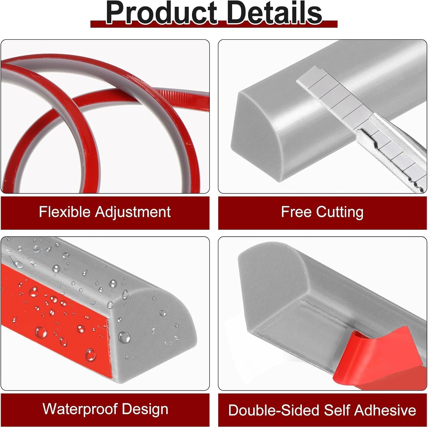 uxcell 157 Inch Flexible Quarter Round Molding Silicone Peel and Stick Trim Self Adhesive Shower Water Barrier for Corner Decor Bathroom Kitchen, Gray