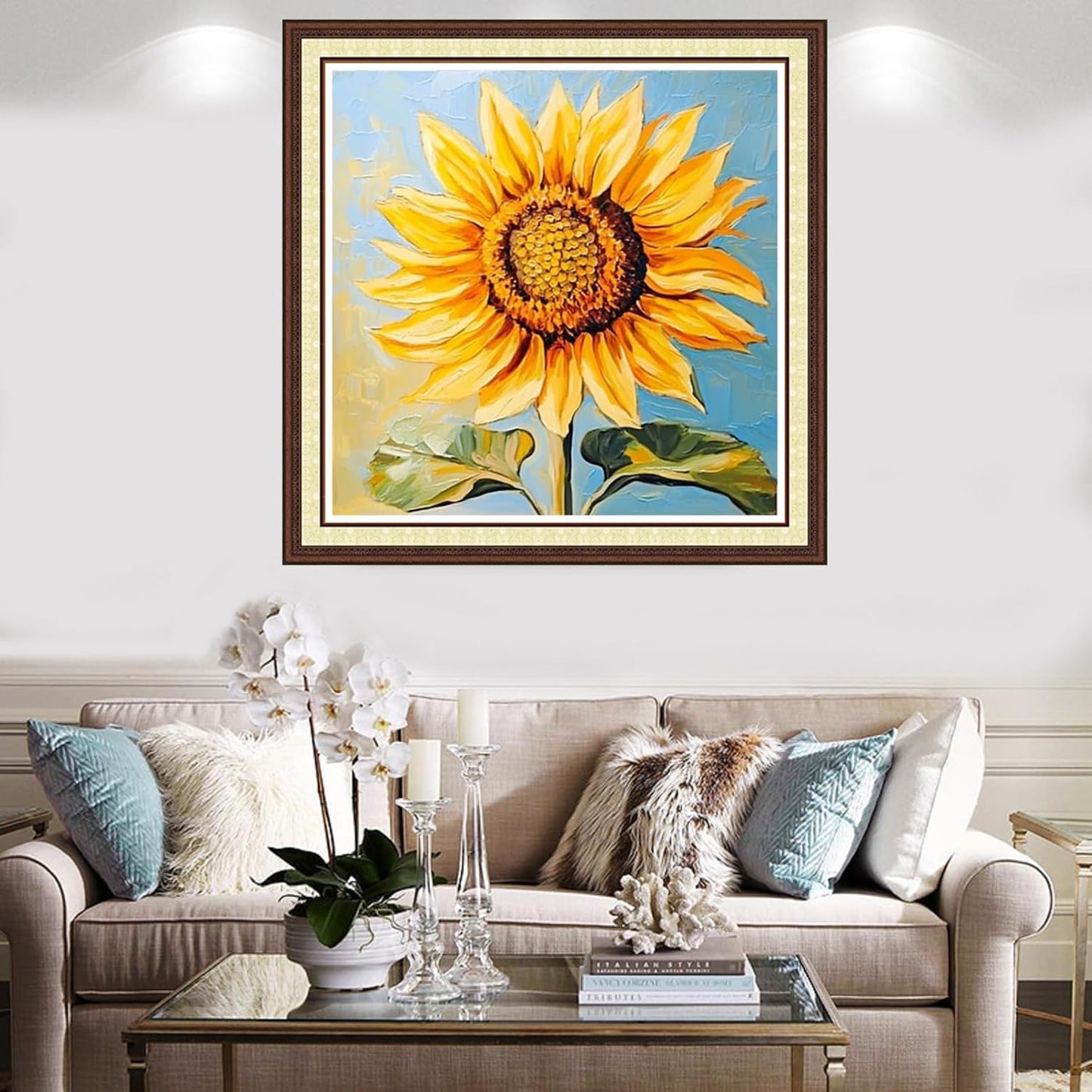 Findvoor Counted Cross Stitch Kits for Adults Full Range of Cross Stitching Embroidery Unprinted Pattern for Beginners, 11CT Needlepoint Kit Patterns Embroidery Kits-Magical Sunflower 18x18 inch