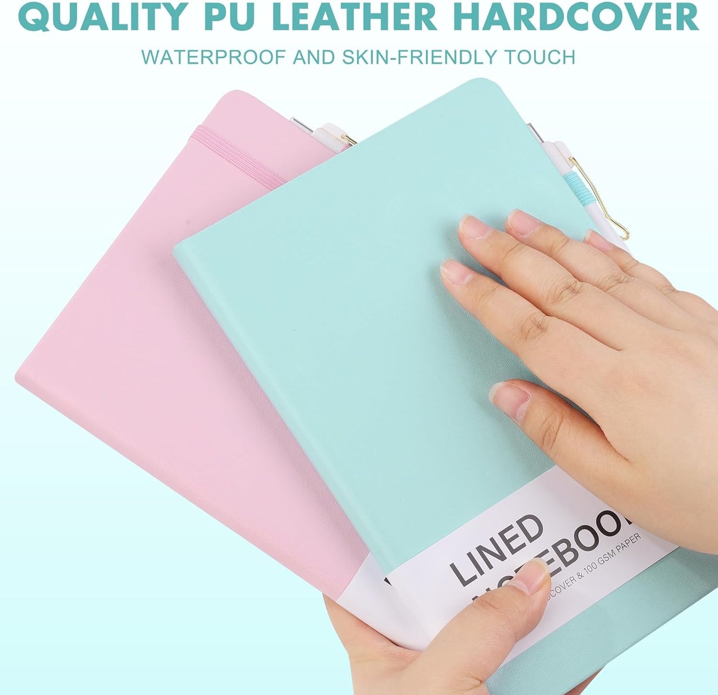 Aodaer 12 Set Lined Notebook Journals with Pens A5 Notebooks 100 GSM College Ruled Hardcover Notebook PU Leather Notepad with Pen Holder for Office School, 5.7 x 8.3 Inches, Light Multicolor