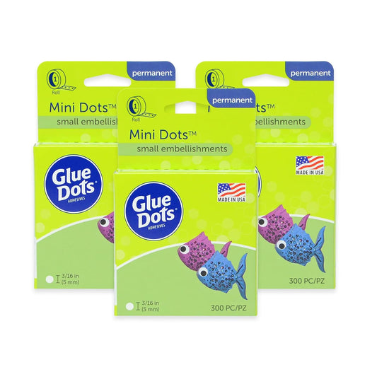Glue Dots, Mini Dots, Double-Sided, 3/16", 900 Dots, DIY Craft Glue Tape, Sticky Adhesive Glue Points, Liquid Hot Glue Alternative, Clear, 3 Pack