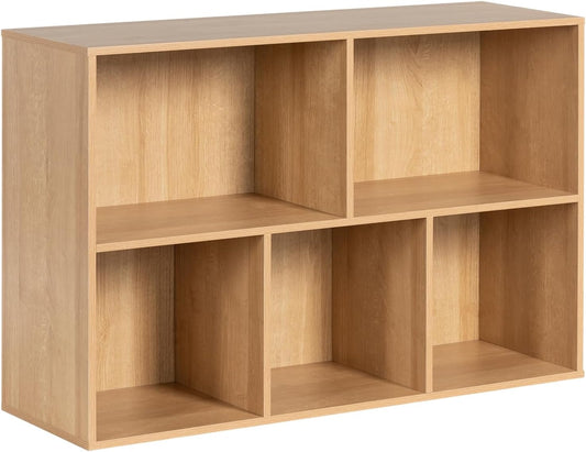 Wooden 5-Cube Storage Organizer with Closed Back Panel, 11in Cube Shelf Opening, Bookshelf, Display Shelf,Closet Cabinet for Home and Office,Natural Oak