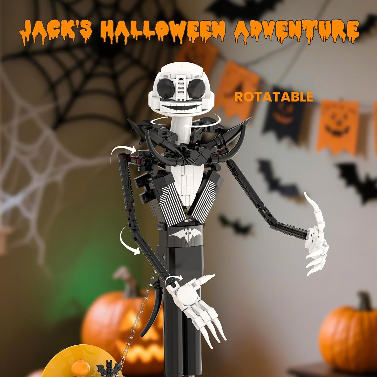 Horror Skull Building Set, Before Christmas Haunted House Building Blocks Set, Pumpkins and Skeleton Ghosts, Halloween Christmas Building Toys Gifts for Movie Fans Adults