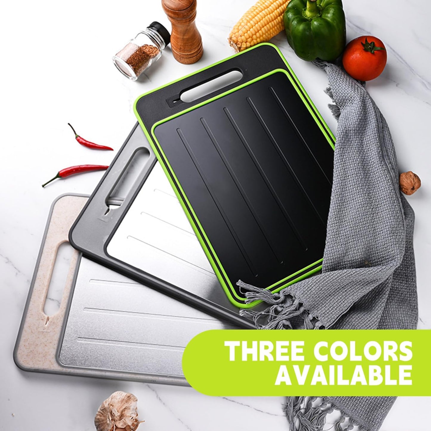 Cutting Board Double Sided,2 Pcs Vegetable Board With Sharpening Stone,Large Size+Small Size,Food Grade Stainless steel and Wheat straw PP Material,Eco-Friendly (khaki)