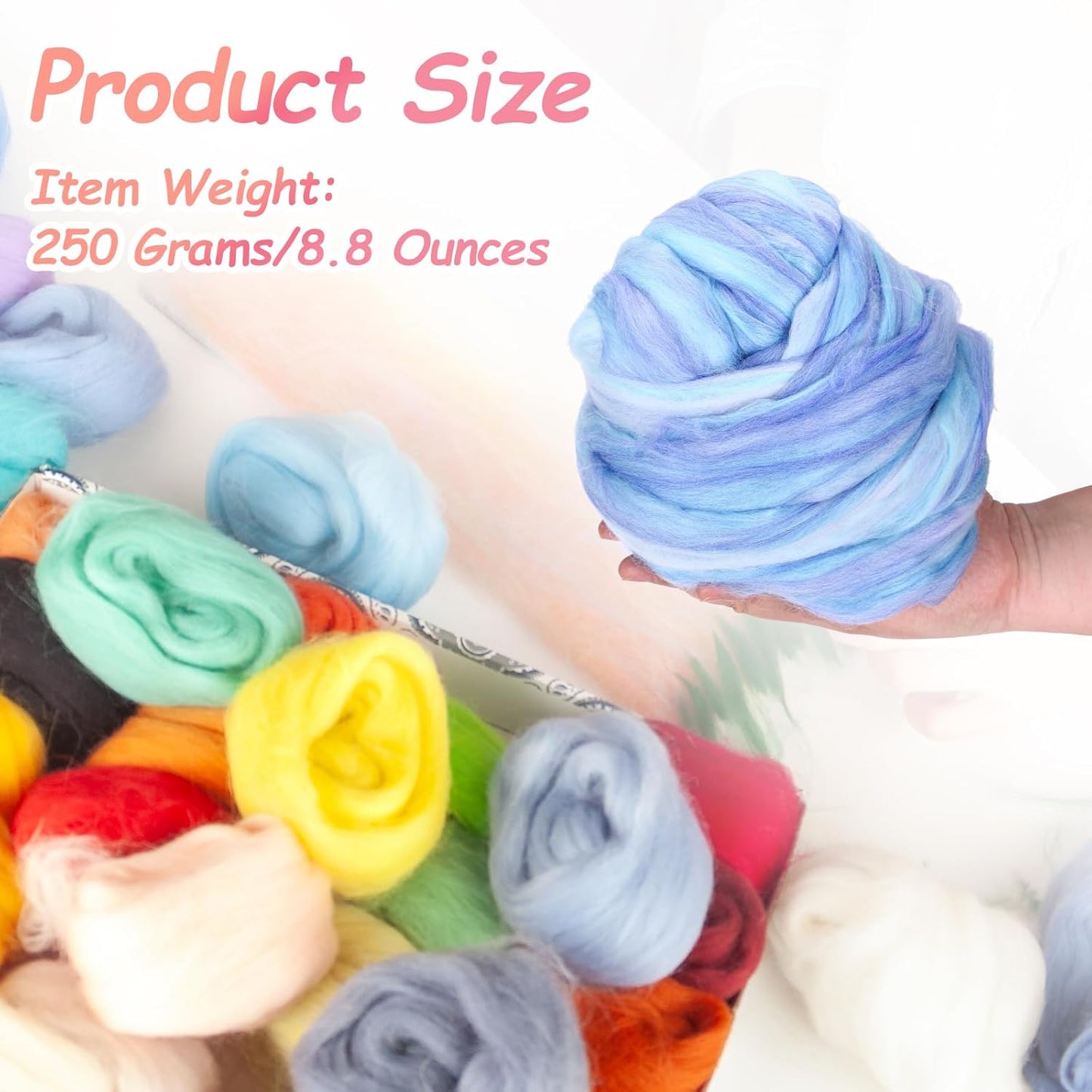 PATIKIL Wool Roving Yarn, 250G/8.8OZ Felting Wool Pure Roving Yarn, Mix Blue