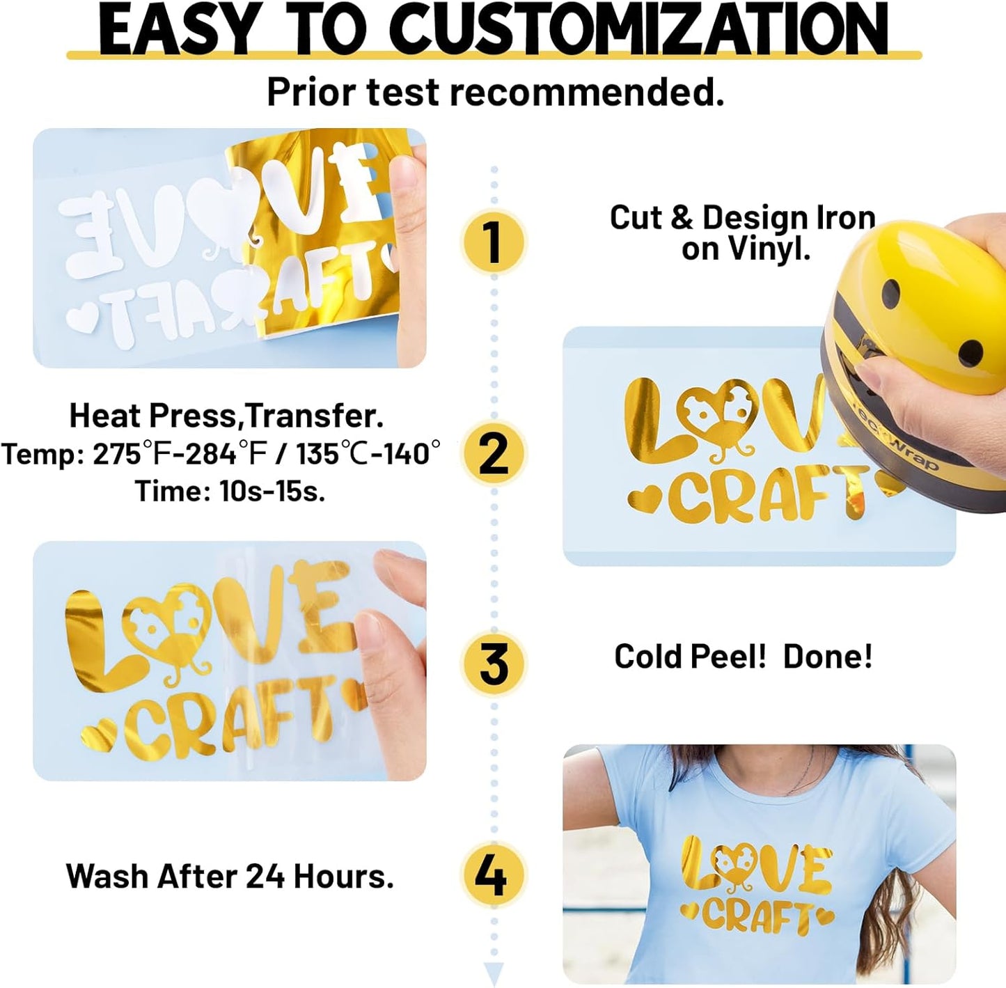 TECKWRAP Gold HTV Heat Transfer Vinyl 12" x 5ft Chrome Gold Vinyl for Craft Cutter, Heat Press Machine Iron On Vinyl for T-Shirts Easy to Cut & Weed