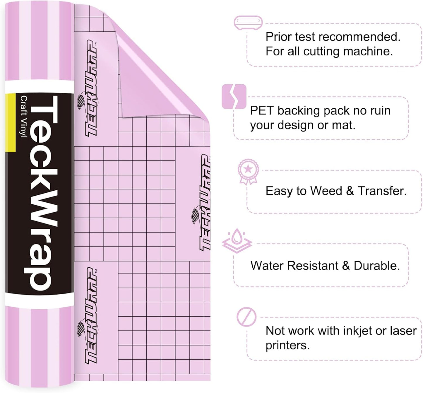 TECKWRAP Permanent Adhesive Vinyl 12" x 10ft, Glossy Sweet Pink