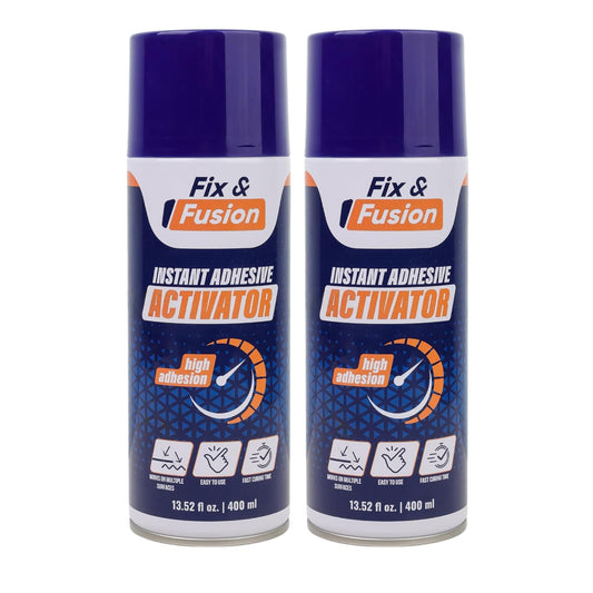 FIX & FUSION Activator Spray (13.5 Fl Oz), Instant Cure Accelerator for Cyanoacrylate (CA) Super Glue for Wood, Plastic, Rubber, Granite, and DIY & Professional, Accelerates Bonding Strength, (2 Pack)